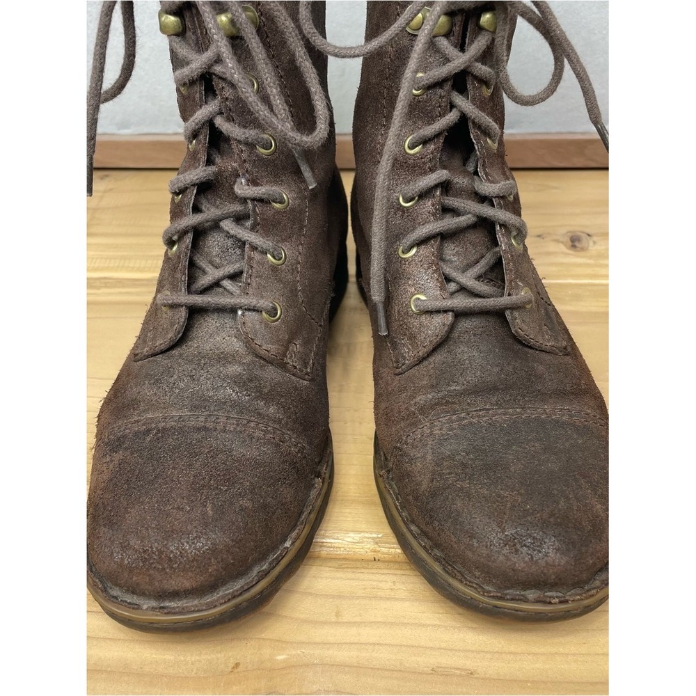 Born Dark Brown Suede/Leather Lace-Up Combat Boots Womens 6M - Picture 8 of 13